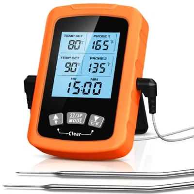 Afbeelding van CIRYCASE Digitale vleesthermometer, snel en nauwkeurig afleesbare oventhermometer met twee roestvrijstalen sondes van 16,3 cm, grillthermometer auto aan/uit, timer lcd scherm, voor koken, BBQ,