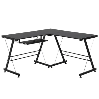Afbeelding van HOMCOM computertafel bureau flexibel werkstation MDF staal zwart 210 x 50 73,5 cm