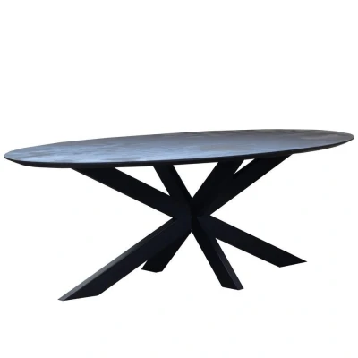 Afbeelding van Giga Meubel Eettafel Ovaal 200cm Zwart Mangohout &amp; Metaal Tafel Diamond