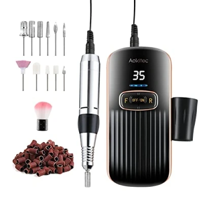Afbeelding van Aokitec nagel polijstmachine elektrische draagbare oplaadbare kit 35.000 omwentelingen/minuut, voor acryl nagel, professionele manicure en pedicure