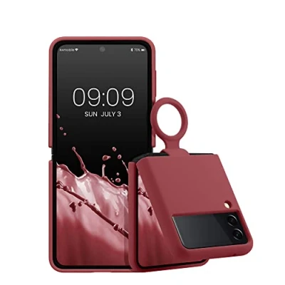 Afbeelding van kwmobile flexibel telefoonhoesje van TPU geschikt voor Samsung Galaxy Z Flip 3 5G Siliconen coating Hoesje met ring in donkerroze