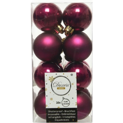 Afbeelding van 16x stuks kunststof kerstballen framboos roze (magnolia) 4 cm glans/mat Kerstbal