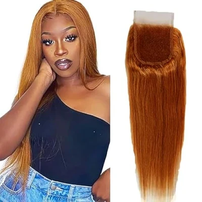 Afbeelding van Tuheerst 4x4 Lace Frontal Closure Brown Straight Human Hair Real Braziliaans haar #30 Pre Plucked with Baby 100% Unprocessed Virgin 14 Inches