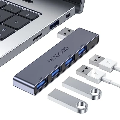 Afbeelding van USB Hub voor Laptop, MOGOOD 3.0 Splitter Ultra Slim Data [Opladen niet ondersteund] Multi Port Expander Adapter Station Laptop,Windows PC, Mac,Printer,Flash Drive