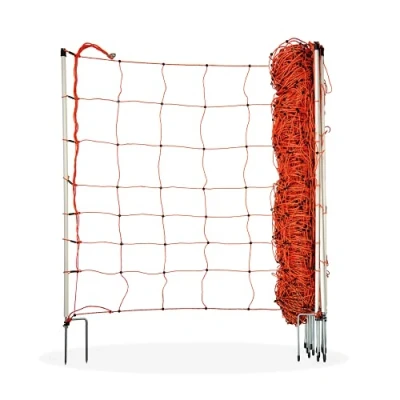 Afbeelding van horizont Schapennet met dubbele punt, schapenhek, 8 horizontale strengen, lengte 50 m, hoogte 90 cm, oranje, elektronnet, weidehek voor schapen, elektrische omheining, geitenhek perfect de bescherming van je schapen
