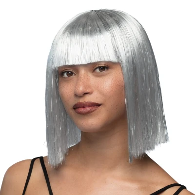 Afbeelding van Boland Pruik Gigi glamour Wit Steil Halflang Vrouwen Showgirl Black and White