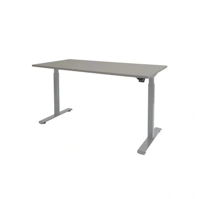 Afbeelding van Dextro basic zit/sta 120x80cm, electrisch hoogte verstelbare werkplek, T poot frame. Frame kleur aluminium (RAL9006) en blad licht grijs.