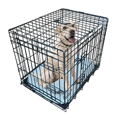 Afbeelding van Ellie Bo Zwarte Deluxe XL 106,7 cm opvouwbare 2 deurs hondenkooi/krat met metalen dienblad en hondenbedmat