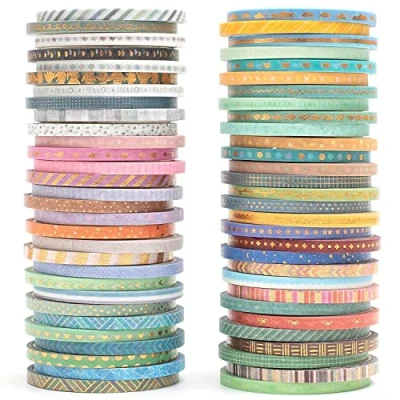Afbeelding van MAGLITT 60 Rolls Slanke Washi Tape Set Goudfolie Super Skinny Decoratieve Afplakband Plakboek Voor Diy Craft Art Projecten Journal Geschenkverpakking