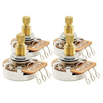 Afbeelding van Musiclily Pro HD A250K Messing Metric Coarse 18 tandjes Logaritmische Potmeter Split Shaft 9.5mm voor Elektrische Gitaar en Basgitaar(4 stuks)