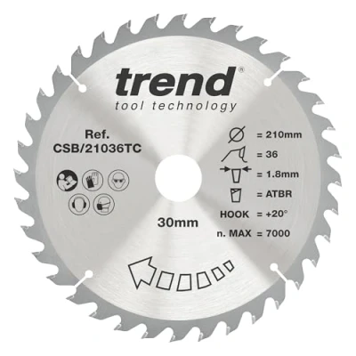 Afbeelding van Trend CraftPro TCT cirkelzaagblad met dunne kerf, 210 mm diameter x 36 tanden 30 asgat, wolfraamcarbide getipt, CSB/21036TC