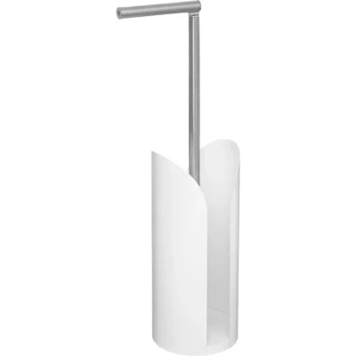 Afbeelding van Staande wc/toiletrolhouder wit met reservoir en flexibele stang 59 cm van metaal Toiletrolhouders