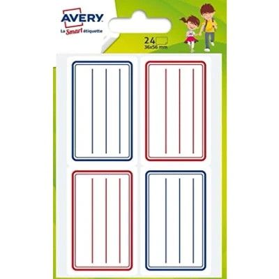 Afbeelding van AVERY Zak met 24 blauwe en rode schoollabels, lijnen, 36 x 56 maanden