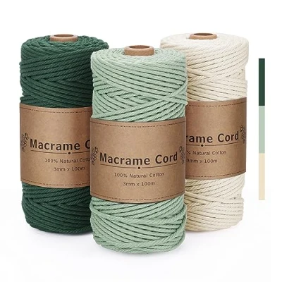 Afbeelding van PUWOWYE macramégaren, 3 mm, groen, macramé katoenen garen, natuurlijk koord, knutselkoord voor knutselen, breien, boho decoratie, doe het zelf handwerk, x