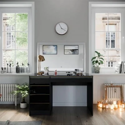 Afbeelding van Vicco Make uptafel Sherry, zwart, 120 cm met led spiegel