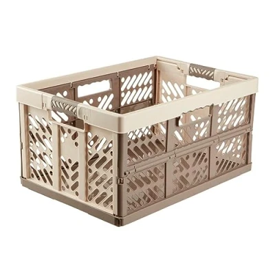 Afbeelding van keeeper 4x Stevige vouwkratten met soft touch handgrepen, 54 x 37 28 cm, 45 l, Ben, crème/taupe