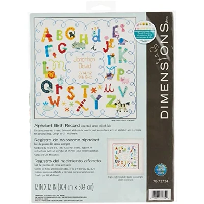 Afbeelding van Dimensions Getelde kruisstickset, alfabet Birth Record