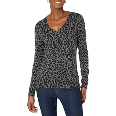 Afbeelding van Amazon Essentials vrouwen lichtgewicht V hals trui,Grijze Heather Animal Print,XL