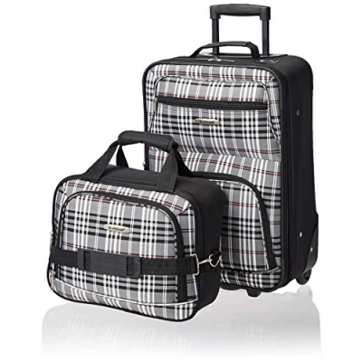Afbeelding van Rockland Mode Softside Rechtopstaande Bagage Set, Zwart Plaid, 2 Piece Set (14/19),