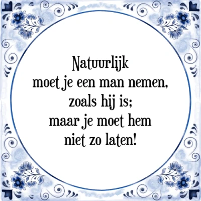 Afbeelding van Natuurlijk moet je een man nemen, zoals hij is; Tegeltje + Spreuk