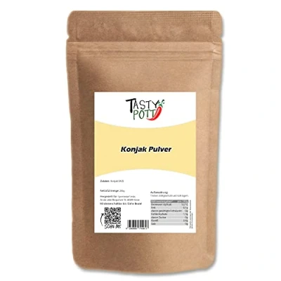 Afbeelding van Tasty Pott konjakpoeder, konjakwortel, bindmiddel, voor bakken en koken, meel, poeder van de wortel, in zak, 250 g