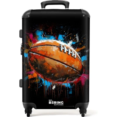 Afbeelding van NoBoringSuitcases.com® Koffer groot Rolkoffer lichtgewicht Rugbybal omringd door graffiti Reiskoffer met 4 wielen Grote trolley XL 20 kg bagage