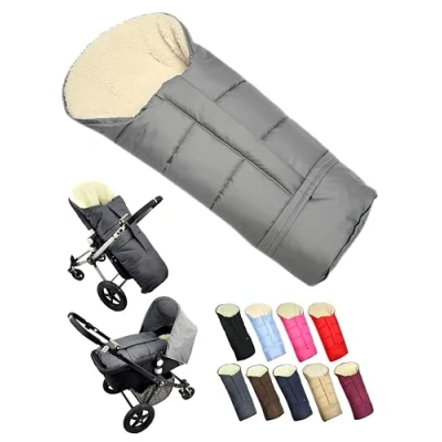 Afbeelding van Bambiniwelt Mumie Uni Wintervoetenzak voor kinderwagen, buggy of slee, in mummievorm, van wol, grootte aanpasbaar, lichtgrijs