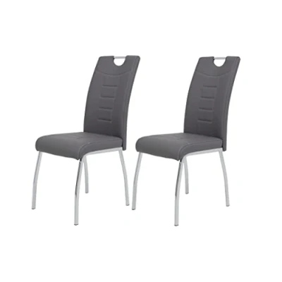 Afbeelding van Set van 2 eetkamerstoelen Andrea, bekleding kunstleer grijs, rond onderstel chroom, 100x43x64 cm