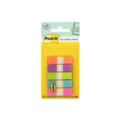 Afbeelding van Post it Index Mini 6835CBEU zelfklevende strips, gekleurde notities in 11,9 x 43,2 mm, 5 plakstrips blokken à 20 vellen kleuren praktische etui, blauw, geel, roze, paars en groen