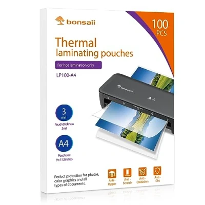 Afbeelding van Bonsaii Lamineerfolie A4, 80 micron, 100 stuks, transparant, glanzend, compatibel met L418 C lamineerapparaat, voor gebruik thuis of op kantoor (LP100 A4)