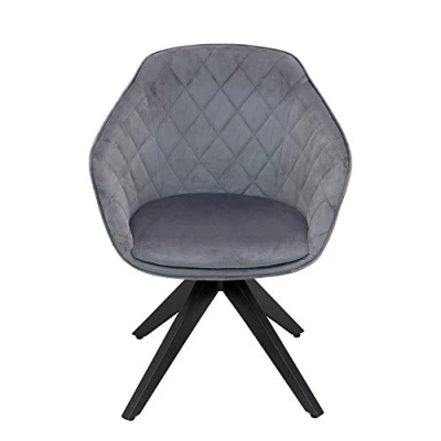 Afbeelding van PLAYBOY gestoffeerde draaistoel met armleuning en fluwelen bekleding, in retro design voor eetkamer, keuken kantoor, lounge, antraciet, grijs matte metalen