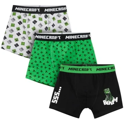 Afbeelding van Minecraft Jongens Boxershorts Set van 3 Ondergoed Cadeaus, Meerkleurig, 11 12 jaar
