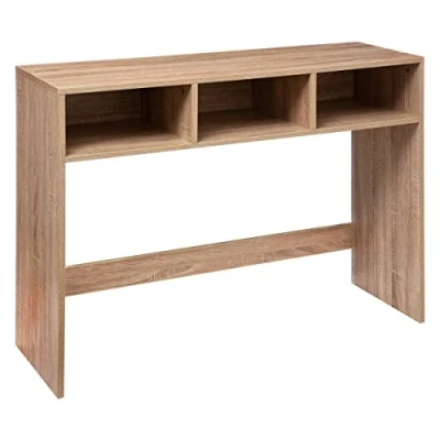 Afbeelding van VIJF consolemeubel van licht hout met 3 opbergnissen H 75 cm