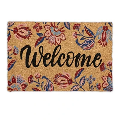 Afbeelding van Relaxdays deurmat kokos welcome 60 x 40 cm kokosmat voordeur mat bloemen