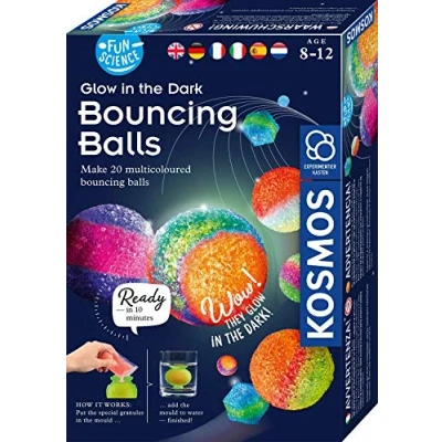Afbeelding van KOSMOS 616656 Fun Science Bouncing Balls Nachtgloeiende Flummi Power Experimenteerset, meertalige handleiding (DE, EN, FR, IT, ES, NL), 20 kleurrijke ballen, cadeau voor kinderen vanaf 8 jaar
