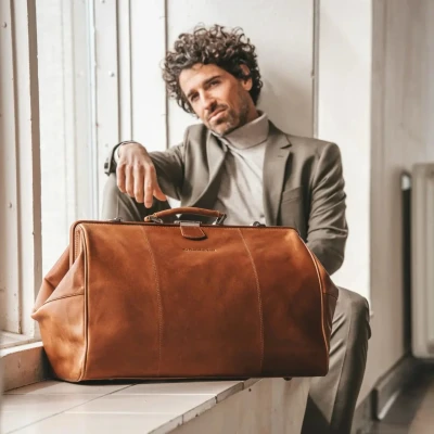 Afbeelding van The Chesterfield Brand Corfu Reistas cognac Weekendtas Handbagage