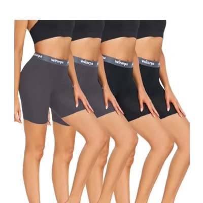 Afbeelding van wirarpa Boxershorts voor dames, modal, fietsbroek, kort, onder jurk, anti schuren, onderbroek met pijpen, verpakking van 4 stuks, zwart/grijs, L