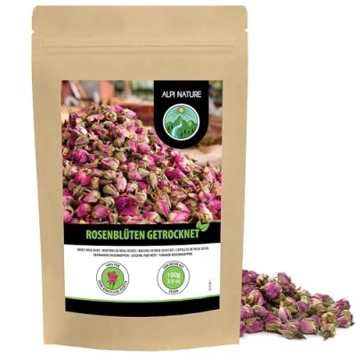 Afbeelding van rozenblaadjes gedroogd (100g), rozenknoppen gedroogd, thee van gecontroleerde teelt, rozenknop