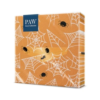 Afbeelding van PAW Papieren Servetten 3 laags (33 x 33 cm) 20 Stuks Spinnen Motief Warme Kleuren en Motieven Feest Tafelversiering Gezellige Herfstdecoratie Kleur: Spider&#039;s Web