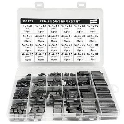 Afbeelding van Jiehaojia 390 stuks ronde veren sleutel parallelle aandrijfas sleutels voorraad assortiment 8mm 10mm 12mm 16mm 20mm 25mm 30mm met transparante plastic doos