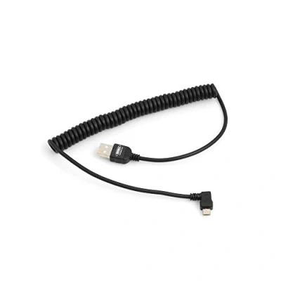 Afbeelding van System S rekbare spiraalkabel Micro USB 2.0 kabel hoek 90 graden hoekstekker (rechts/mannel) 50 135 cm