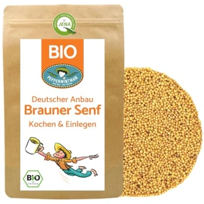 Afbeelding van Biologische bruine mosterdzaad 500 g Duitse teelt sareptasend kruiden en mosterd maken PEPPERMINTMAN
