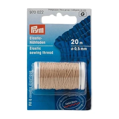 Afbeelding van Prym Goldzack elastisch garen beige zand kleur 0 970022 20 m zeer fijn naaigaren ca. 0.5 mm dik