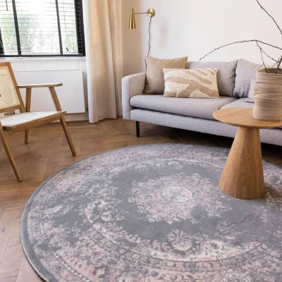 Afbeelding van Interieur05 Rond Vintage Vloerkleed Keshan Grijs 190 Ã ̃