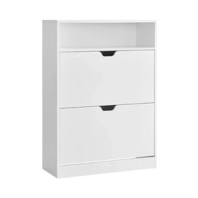 Afbeelding van VASAGLE Schoenenkast 2 klapdeuren, 3 lagen schoenenrek, met 1 open vak, verstelbare en verwijderbare scheidingswand, voor 11 16 paar schoenen, smalle ingang, 24 x 80 102 cm, wolkenwit LBC048W01