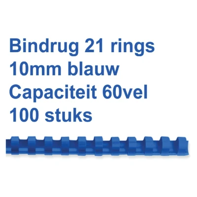 Afbeelding van Bindrug Fellowes 10mm 21rings A4 blauw 100stuks