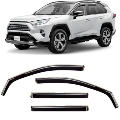 Afbeelding van CLIM ART Winddeflector voor/compatibel met Toyota RAV4 2019 2024, regendeflectors voor deuren, winddeflectors auto&#039;s, in channel, 4 stuks, Zwart