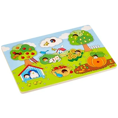 Afbeelding van Goki Houten Achtergrond Vormenpuzzel in de Tuin, 8st.