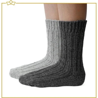 Afbeelding van ATTREZZO® 2 paar Alpaca sokken maat 35 38 Wol Grijs extra warm!