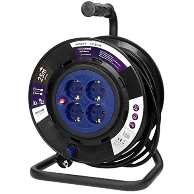 Afbeelding van Robuuste Kabelhaspel 25 Meter 4 voudig Thermische beveiliging H05VV F 3x1.5mm² Anti Twist systeem met gefixeerd middenstuk